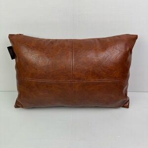 Frye Faux Brown Leather Decor Toss Pillow Lumbar 14” x 20” Zip Cover With Insert